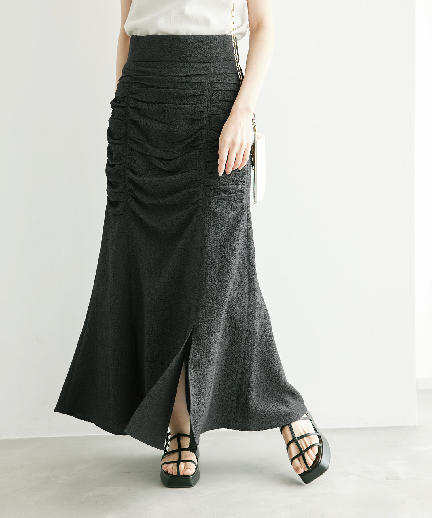 Rope&rsquo;Picnic「サイドドレープスカート」|スカート|チャコール(06)