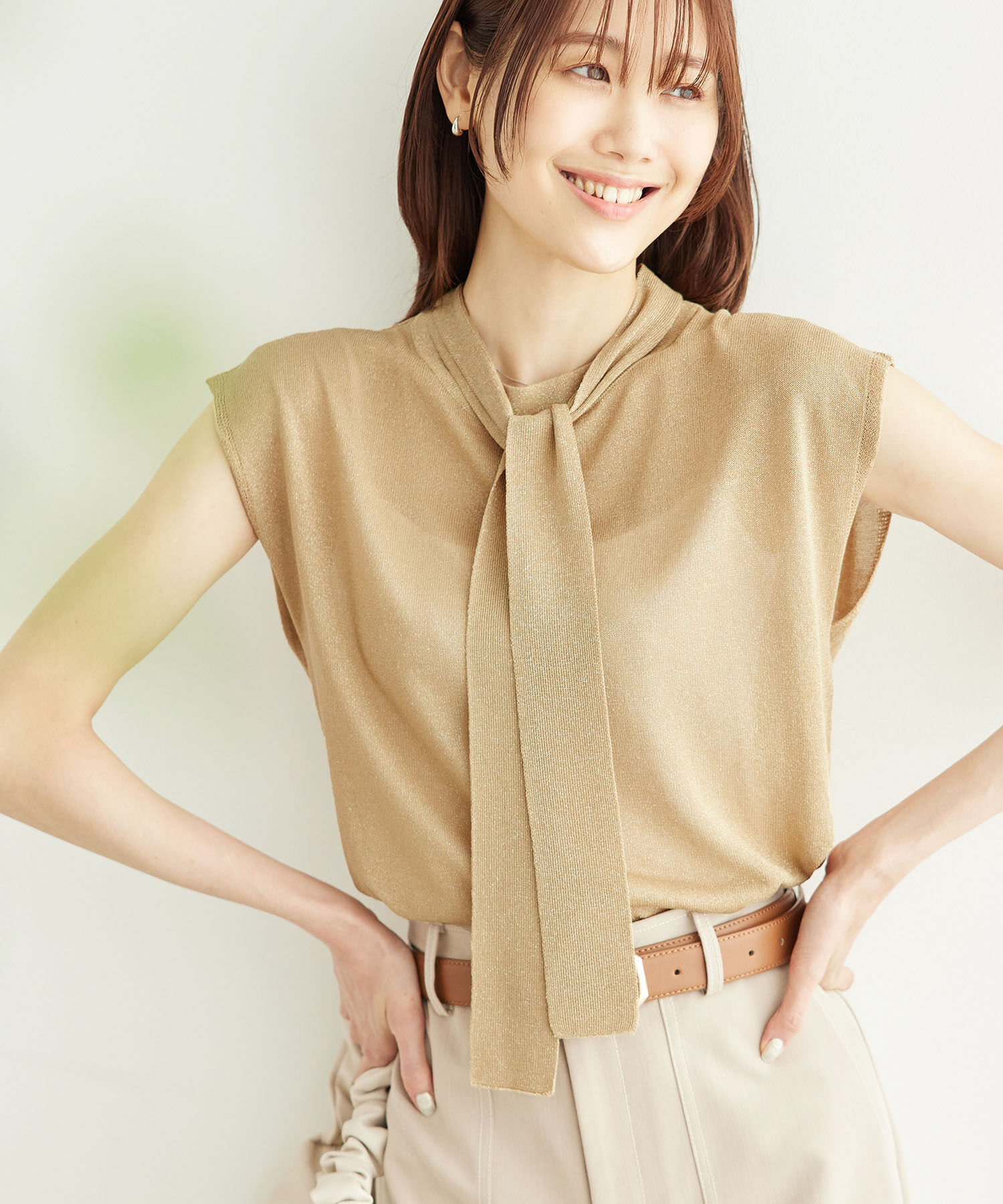 Rope&rsquo;Picnic「ラメボウタイシアーニットプルオーバー」|ニット・セーター|キャメル(25)