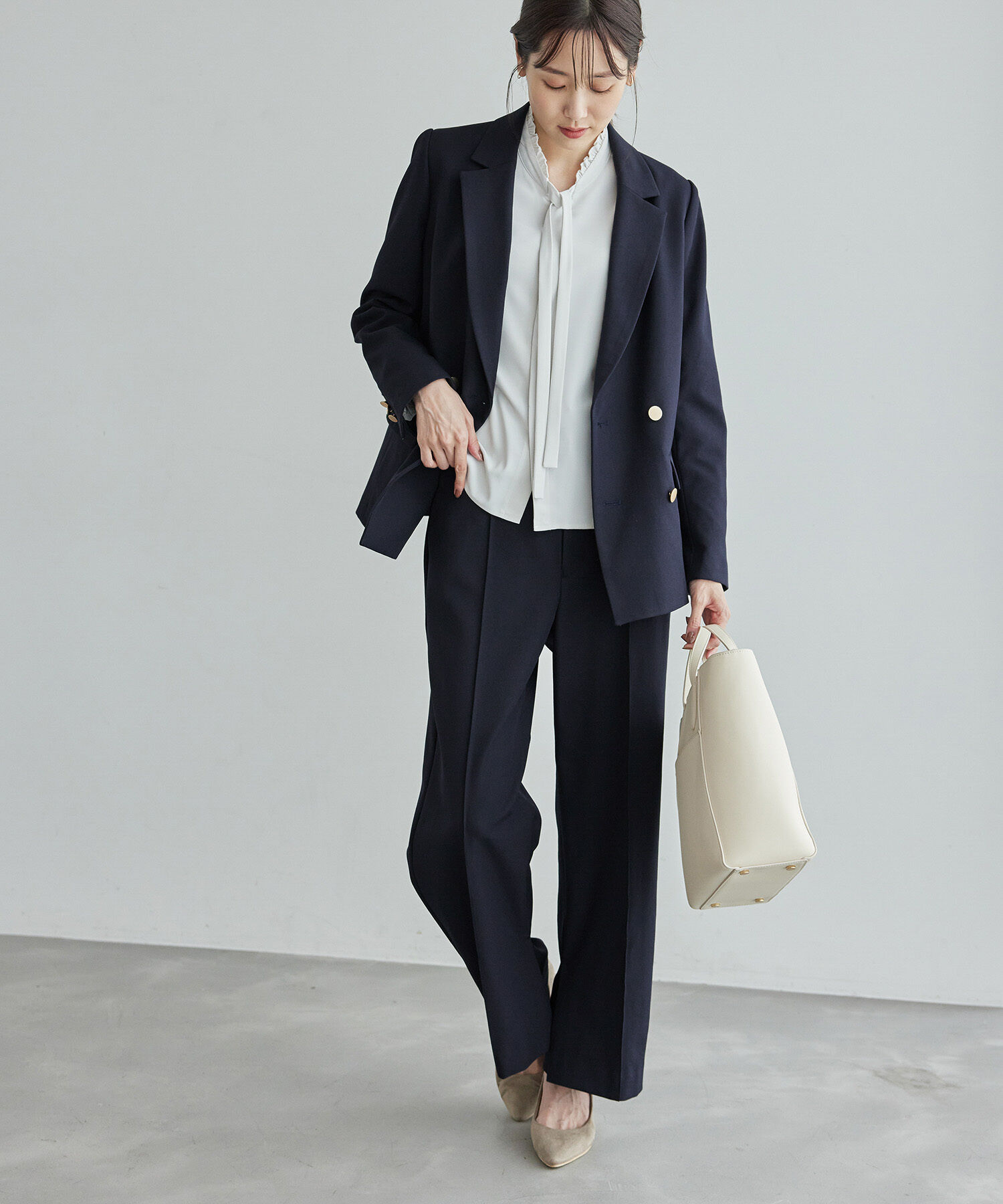 Rope&rsquo;Picnic「ウールライクサージ金ボタンジャケット(肩パットあり・半裏地)/セットアップ対応・リンクコーデ」|テーラードジャケット|