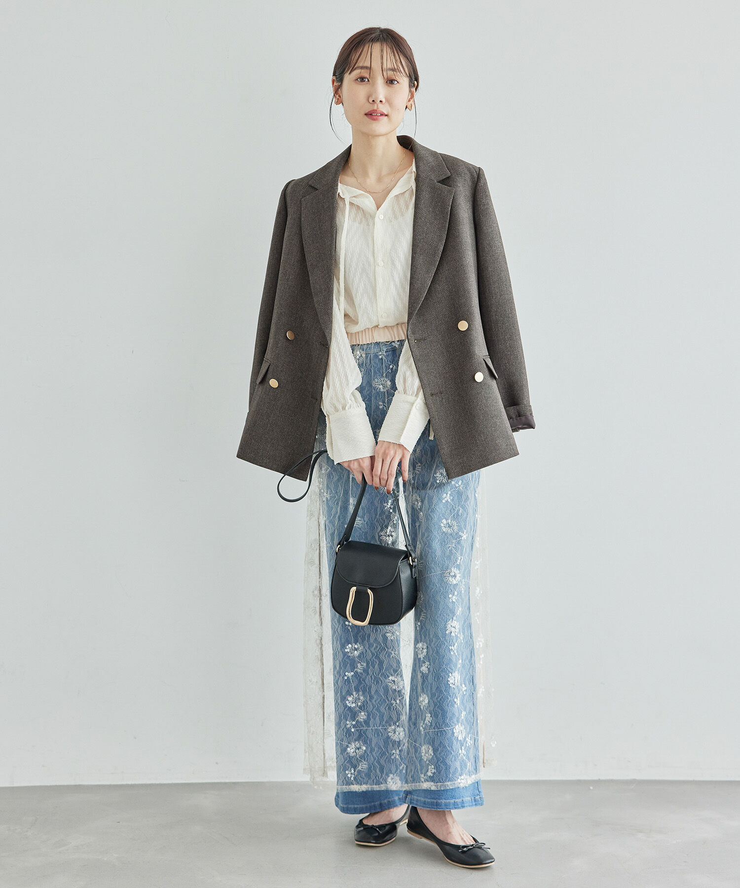 Rope&rsquo;Picnic「ウールライクサージ金ボタンジャケット(肩パットあり・半裏地)/セットアップ対応・リンクコーデ」|テーラードジャケット|