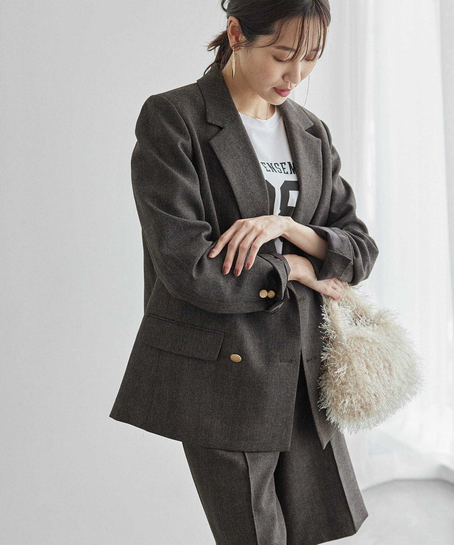 Rope&rsquo;Picnic「ウールライクサージ金ボタンジャケット(肩パットあり・半裏地)/セットアップ対応・リンクコーデ」|テーラードジャケット|