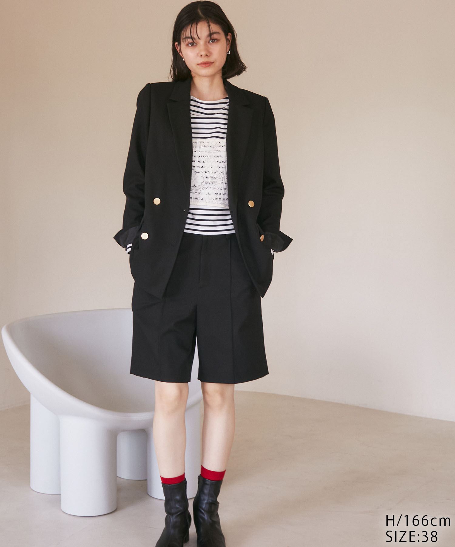 Rope&rsquo;Picnic「ウールライクサージ金ボタンジャケット(肩パットあり・半裏地)/セットアップ対応・リンクコーデ」|テーラードジャケット|