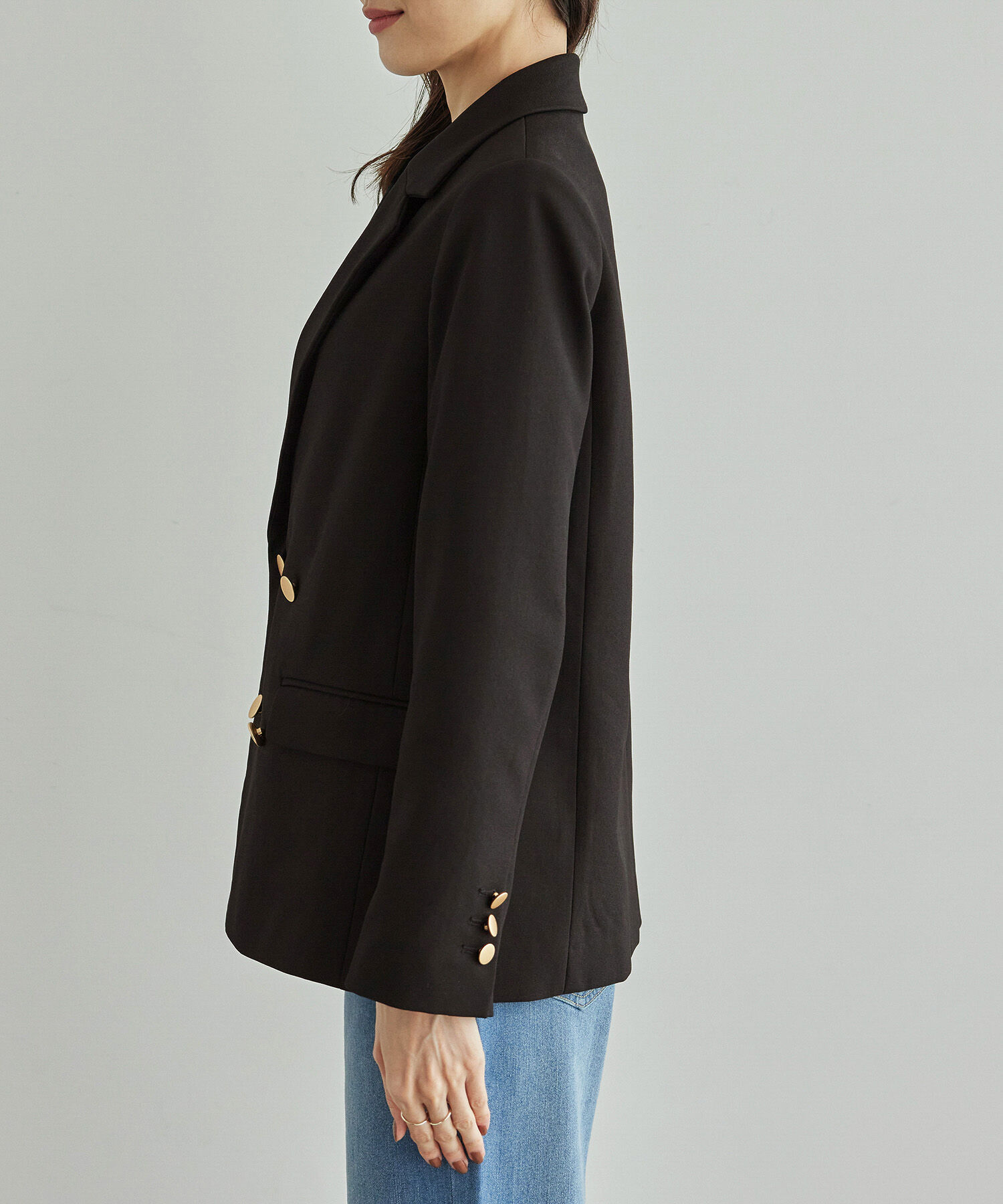 Rope&rsquo;Picnic「ウールライクサージ金ボタンジャケット(肩パットあり・半裏地)/セットアップ対応・リンクコーデ」|テーラードジャケット|