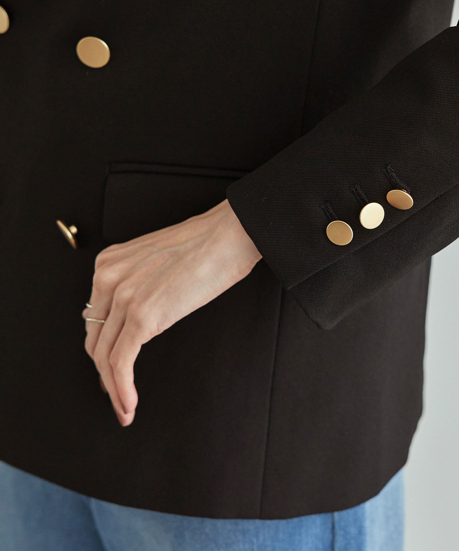 Rope&rsquo;Picnic「ウールライクサージ金ボタンジャケット(肩パットあり・半裏地)/セットアップ対応・リンクコーデ」|テーラードジャケット|