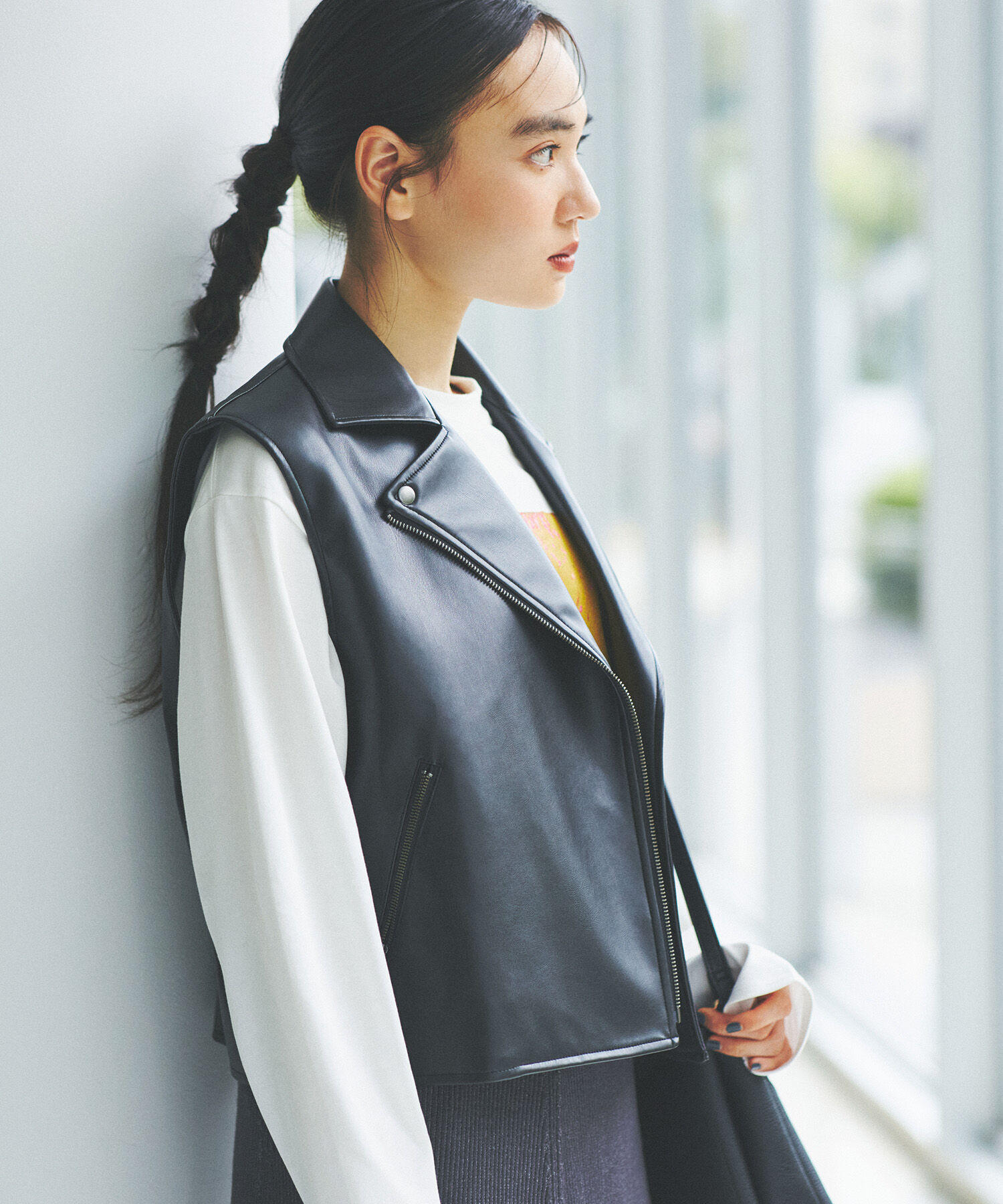 ROPE' PICNIC R「シンセティックレザーノースリーブジャケット」|ライダースジャケット|