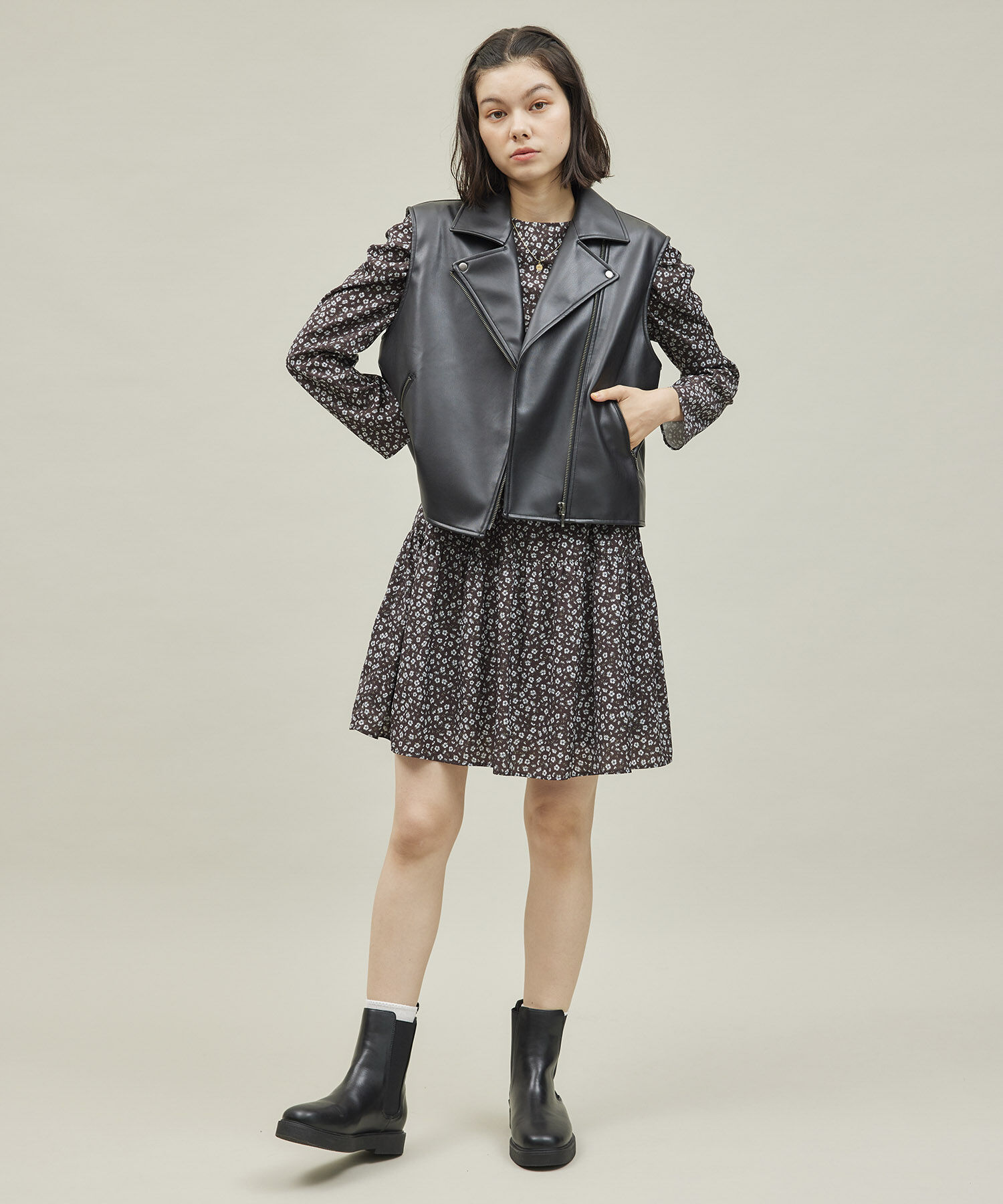 ROPE' PICNIC R「シンセティックレザーノースリーブジャケット」|ライダースジャケット|