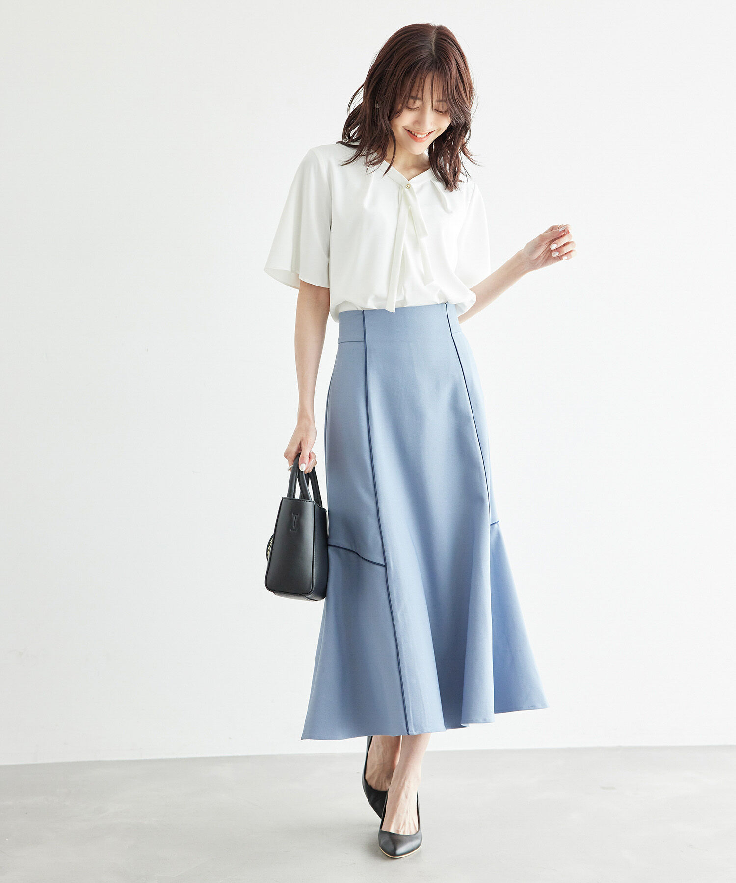 Rope&rsquo;Picnic「2サイズ展開/メタルボタンリボンタイハーフスリーブブラウス」|シャツ・ブラウス|