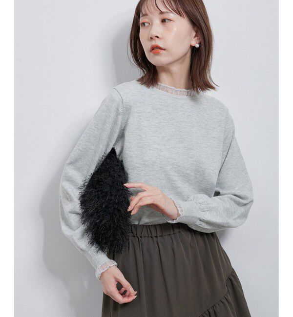 Rope&rsquo;Picnic「シアーフリルニットプルオーバー」|ニット・セーター|ライトグレー