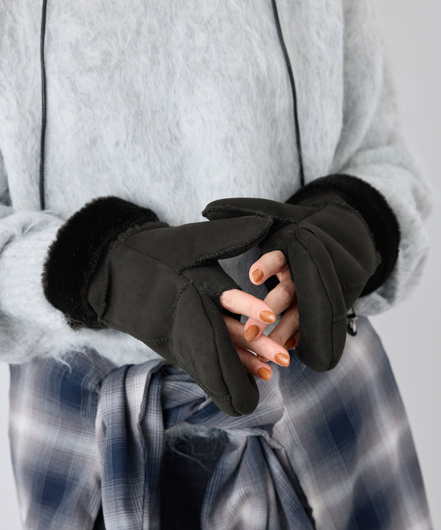 ROPE PICNIC PASSAGE「洗える・2WAY/ショルダー付きムートンライクミトングローブ」|手袋|ブラック(01)