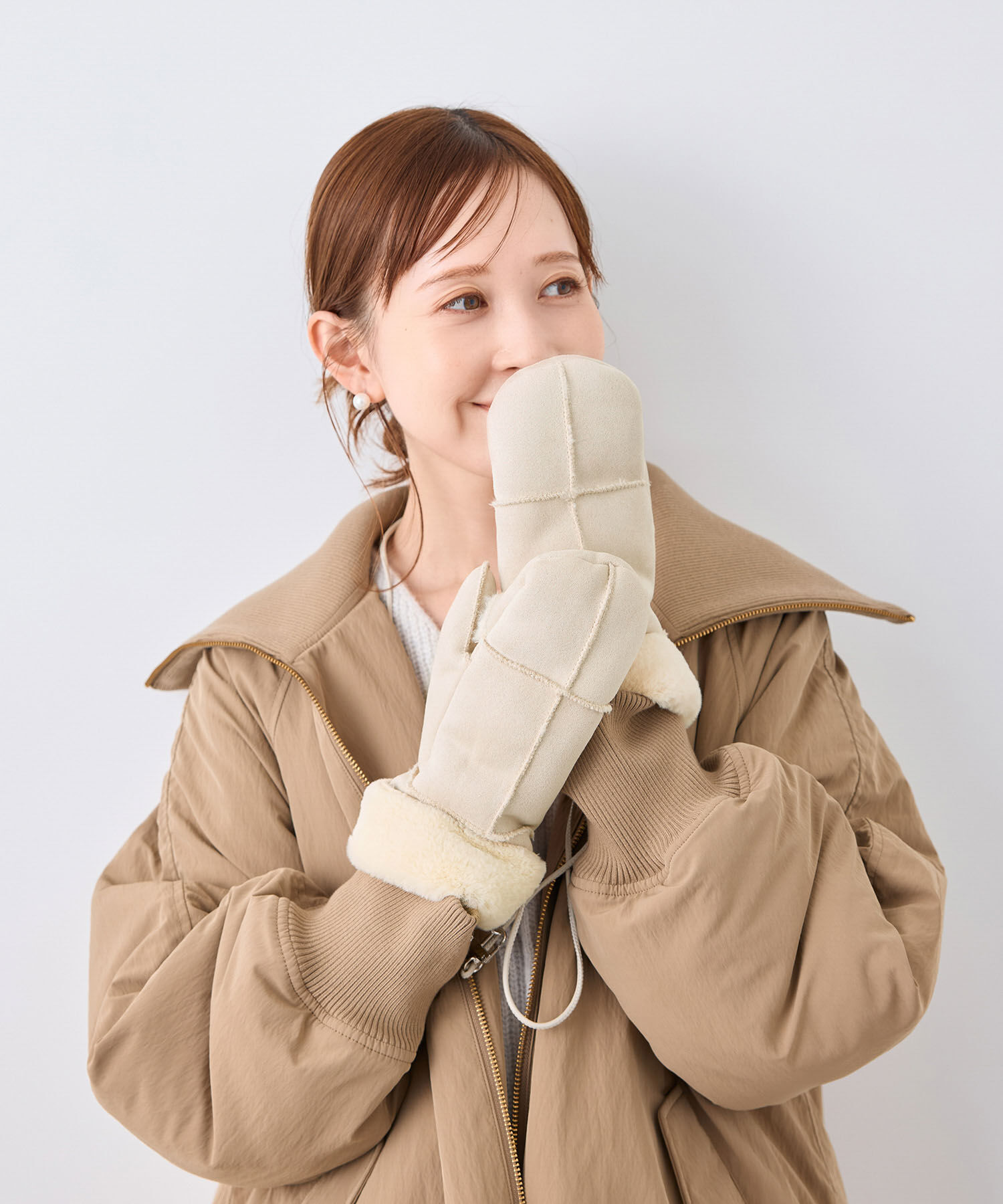 ROPE PICNIC PASSAGE「洗える・2WAY/ショルダー付きムートンライクミトングローブ」|手袋|