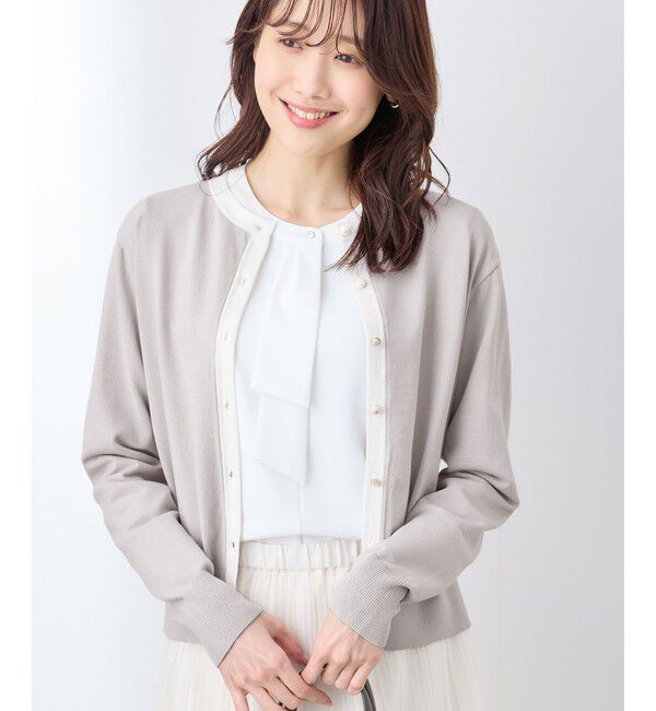 Rope&rsquo;Picnic「ライン入りクルーネックニットカーディガン/アンチピリング・洗濯機OK」|カーディガン|ライトグレー(08)