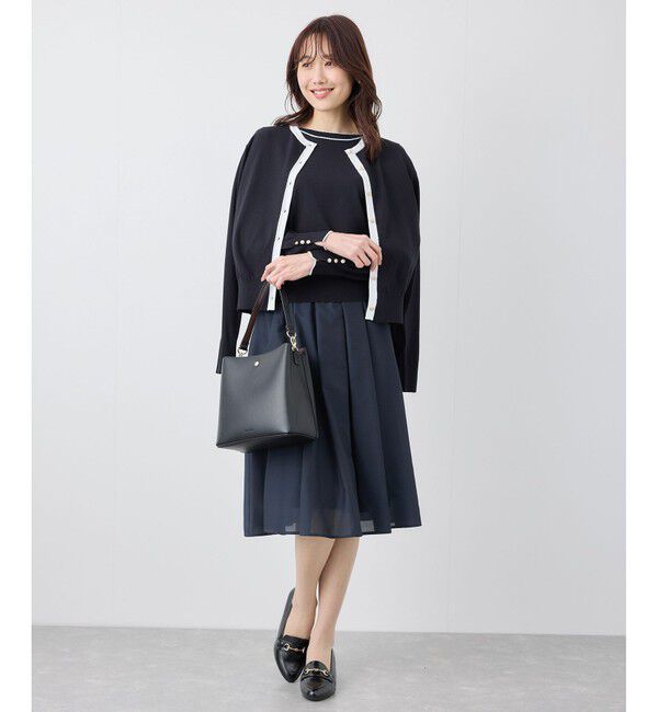 Rope&rsquo;Picnic「ライン入りクルーネックニットカーディガン/アンチピリング・洗濯機OK」|カーディガン|