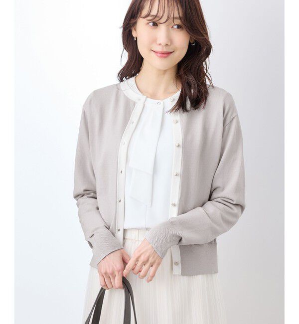 Rope&rsquo;Picnic「ライン入りクルーネックニットカーディガン/アンチピリング・洗濯機OK」|カーディガン|