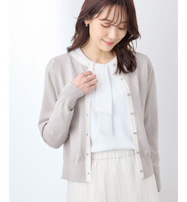 Rope&rsquo;Picnic「ライン入りクルーネックニットカーディガン/アンチピリング・洗濯機OK」|カーディガン|