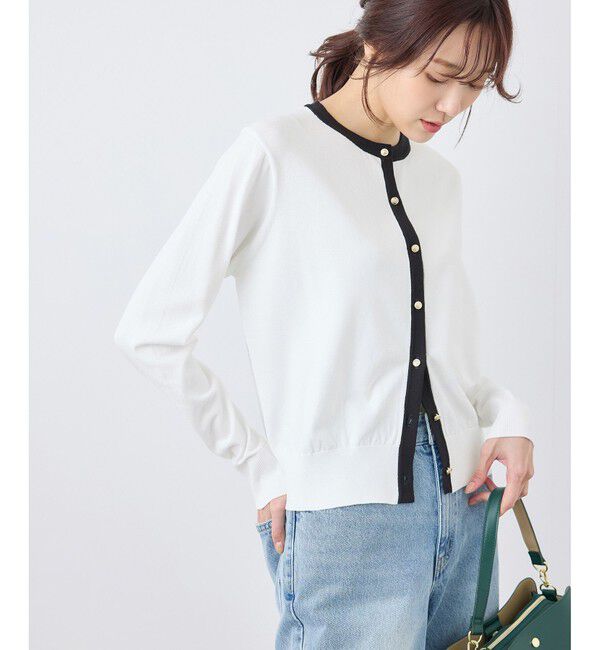 Rope&rsquo;Picnic「ライン入りクルーネックニットカーディガン/アンチピリング・洗濯機OK」|カーディガン|