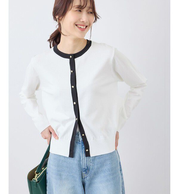 Rope&rsquo;Picnic「ライン入りクルーネックニットカーディガン/アンチピリング・洗濯機OK」|カーディガン|