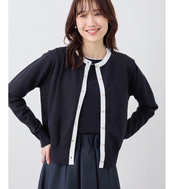 Rope&rsquo;Picnic「ライン入りクルーネックニットカーディガン/アンチピリング・洗濯機OK」|カーディガン|ネイビー(40)