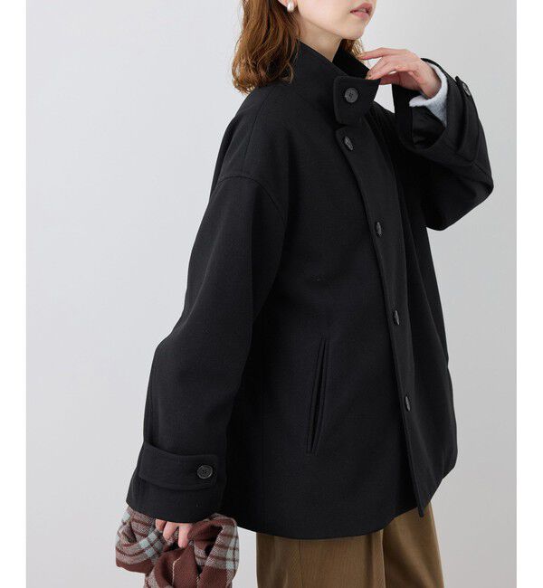 Rope&rsquo;Picnic「ジャージメルトンスタンドカラーミディ丈コート」|ステンカラーコート|クロメイン