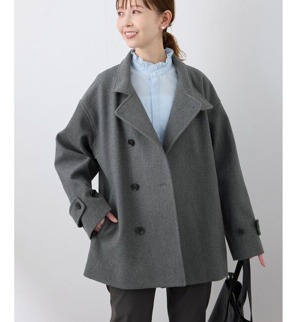 Rope&rsquo;Picnic「ジャージメルトンスタンドカラーミディ丈コート」|ステンカラーコート|グレー