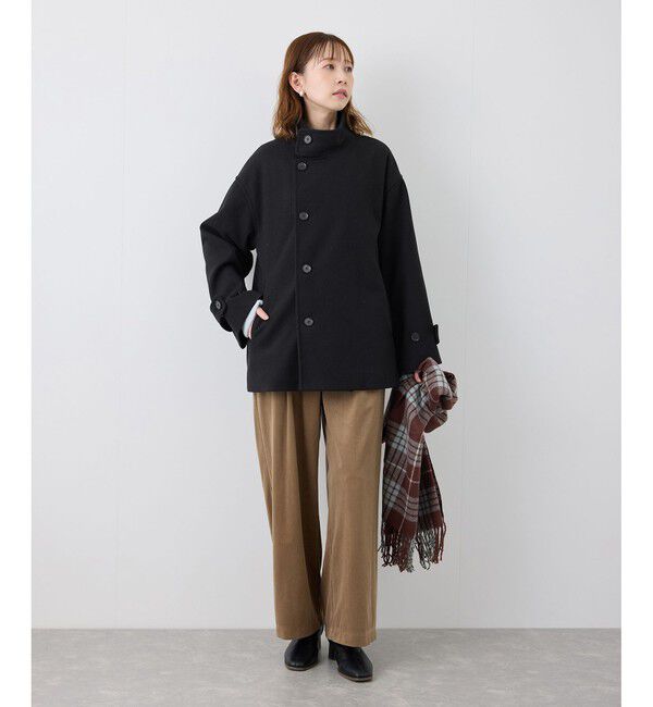 Rope&rsquo;Picnic「ジャージメルトンスタンドカラーミディ丈コート」|ステンカラーコート|