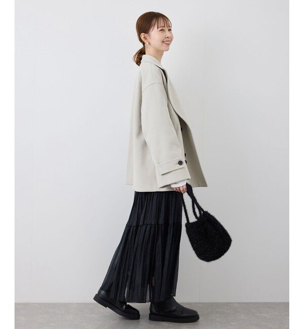Rope&rsquo;Picnic「ジャージメルトンスタンドカラーミディ丈コート」|ステンカラーコート|