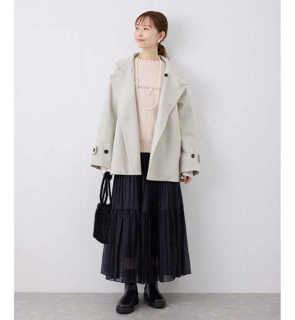 Rope&rsquo;Picnic「ジャージメルトンスタンドカラーミディ丈コート」|ステンカラーコート|