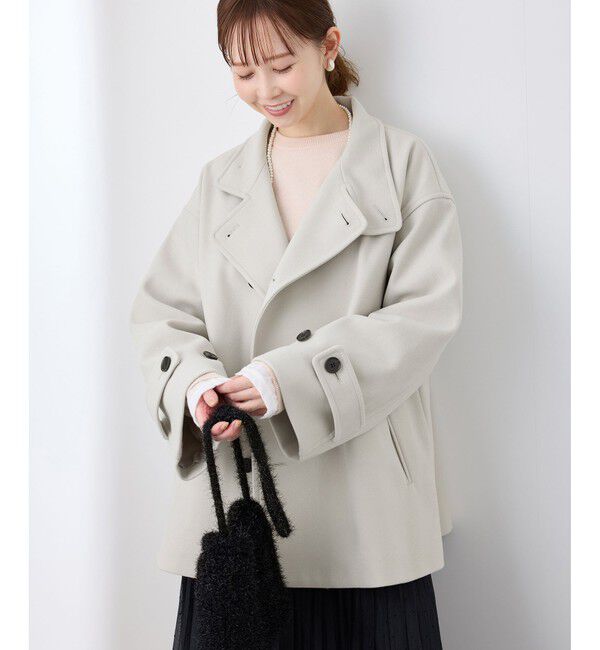 Rope&rsquo;Picnic「ジャージメルトンスタンドカラーミディ丈コート」|ステンカラーコート|