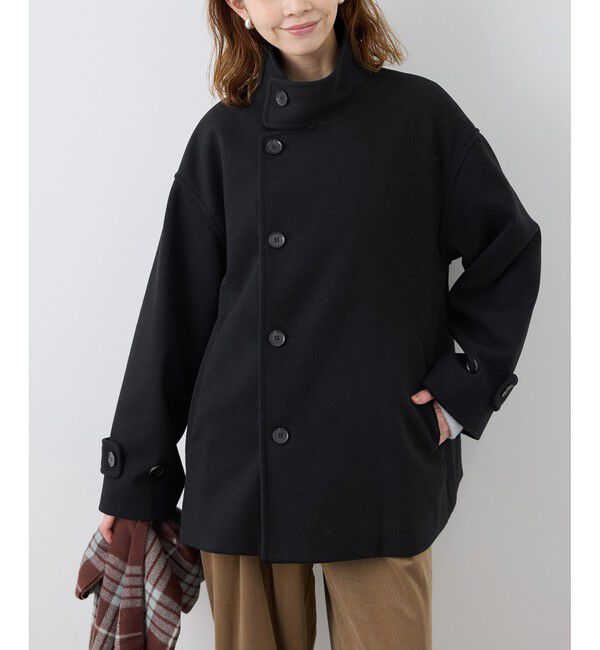 Rope&rsquo;Picnic「ジャージメルトンスタンドカラーミディ丈コート」|ステンカラーコート|