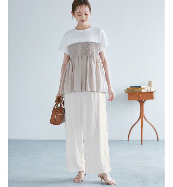 Rope&rsquo;Picnic「3D刺繍レースワイドパンツ/リンクコーデ」|チノ|