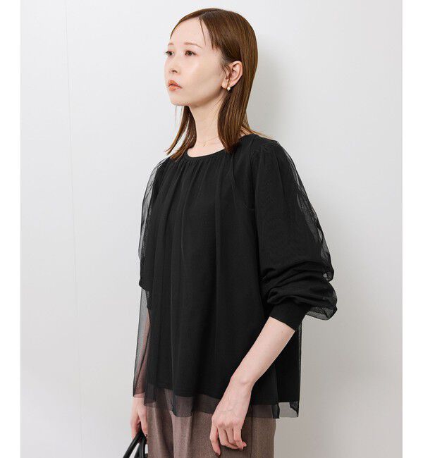 Rope&rsquo;Picnic「チュールドッキングボリュームスリーブニットプルオーバー」|ニット・セーター|ブラック(01)