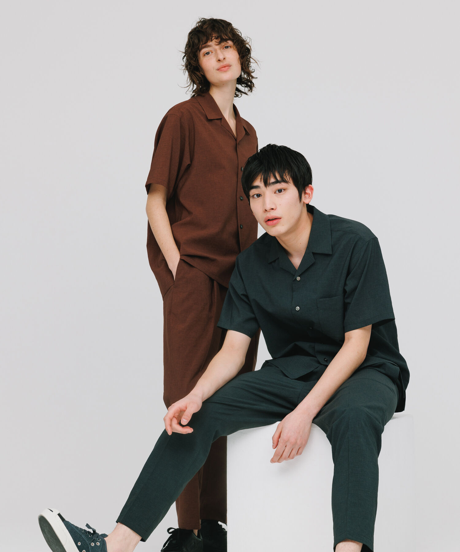 ADAM ET ROPE'「2点セット【RIRANCHA / リランチェ】セットアップ / オープンカラーシャツ&イージーパンツ / イージーケア 」|スーツ|