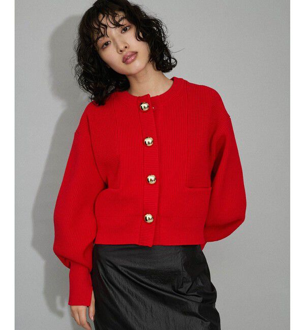 ADAM ET ROPE'「【WEB限定】【サステナブル・洗える】BIGボタンニットカーディガン」|カーディガン|赤メイン