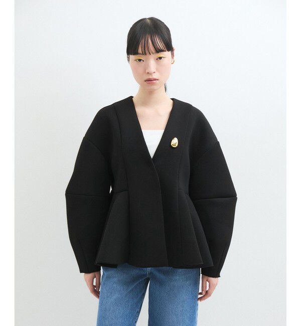 ADAM ET ROPE'「【洗える】エッグブローチ付きペプラムカーディガン」|カーディガン|