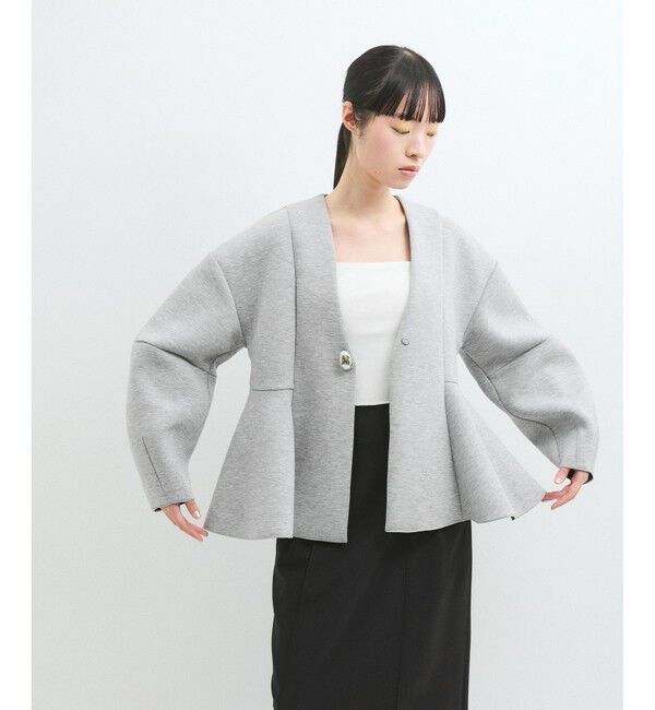 ADAM ET ROPE'「【洗える】エッグブローチ付きペプラムカーディガン」|カーディガン|