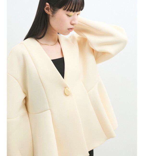 ADAM ET ROPE'「【洗える】エッグブローチ付きペプラムカーディガン」|カーディガン|生成メイン