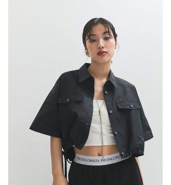 ADAM ET ROPE'「【逸品】・【サステナブル】クロップドギャザリングシャツ」|シャツ・ブラウス|