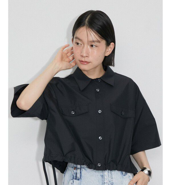 ADAM ET ROPE'「【逸品】・【サステナブル】クロップドギャザリングシャツ」|シャツ・ブラウス|
