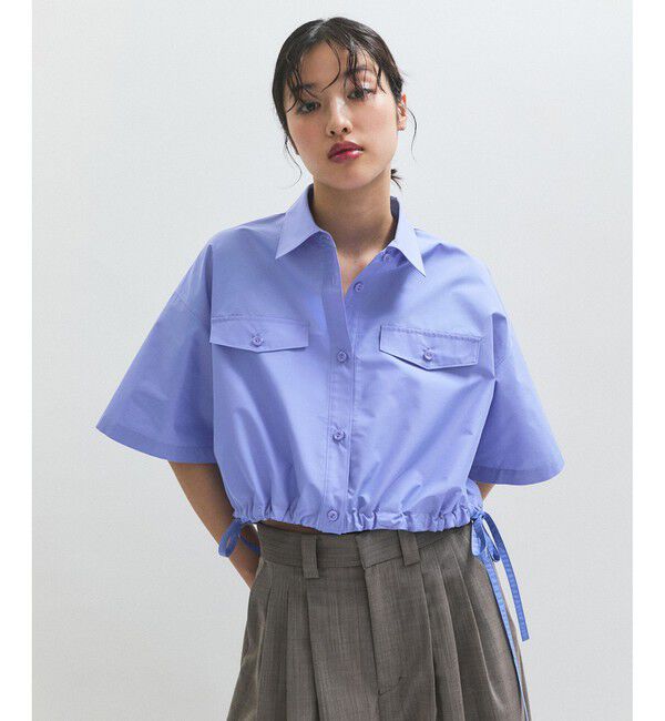 ADAM ET ROPE'「【逸品】・【サステナブル】クロップドギャザリングシャツ」|シャツ・ブラウス|ブルー系(47)