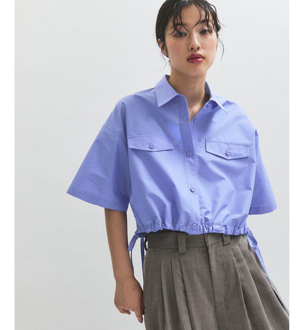 ADAM ET ROPE'「【逸品】・【サステナブル】クロップドギャザリングシャツ」|シャツ・ブラウス|