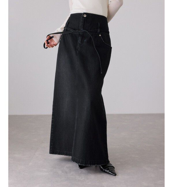 ADAM ET ROPE'「ローウエストデニムスカート」|スカート|ブラック(01)