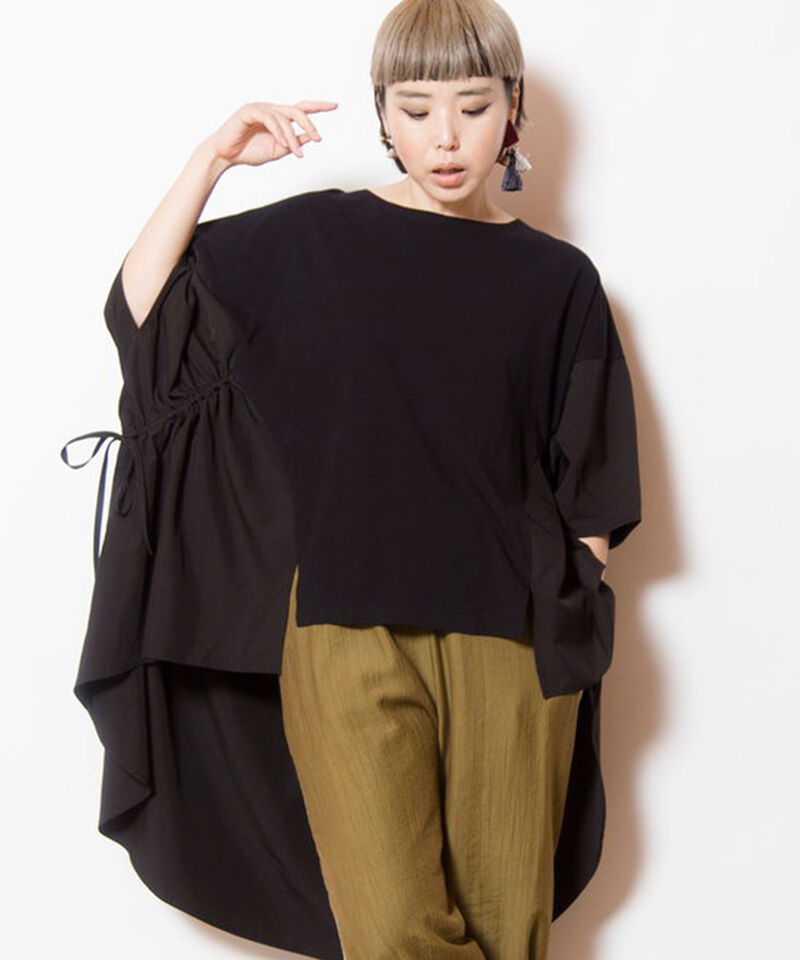  「サイドギャザープルオーバー」|シャツ・ブラウス|BLACK