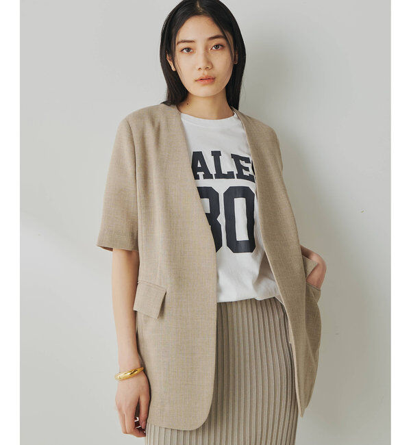  「ジュートライクハーフスリーブジャケット」|その他|ベージュ