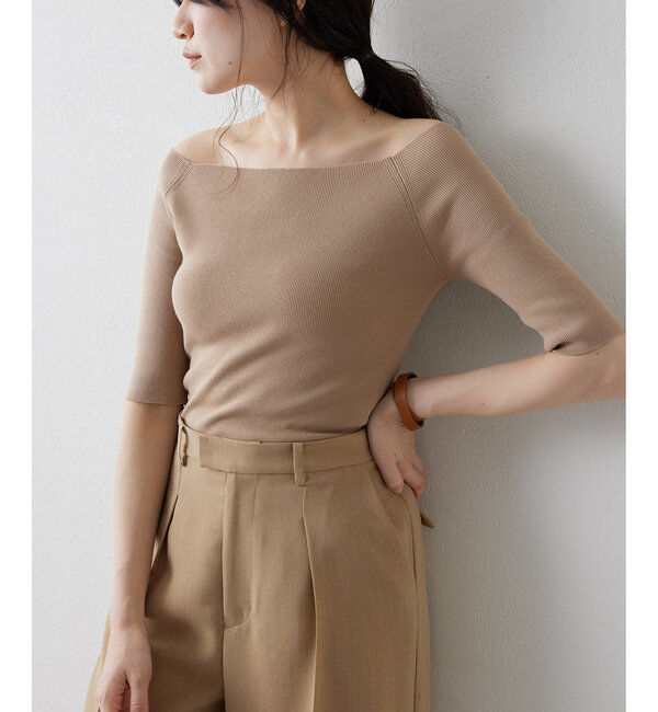THE PAUSE「【THE PAUSE】オフショルハーフスリーブプルオーバー」|ニット・セーター|ベージュ