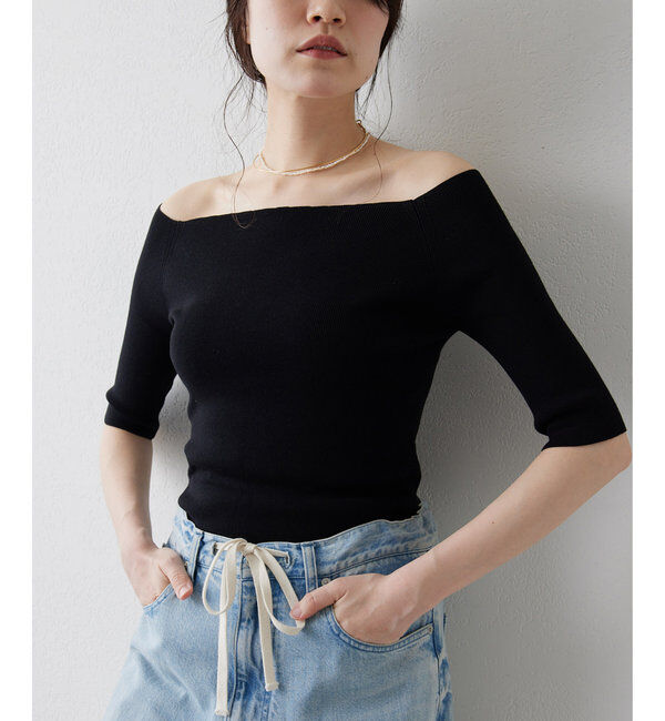 THE PAUSE「【THE PAUSE】オフショルハーフスリーブプルオーバー」|ニット・セーター|ブラック