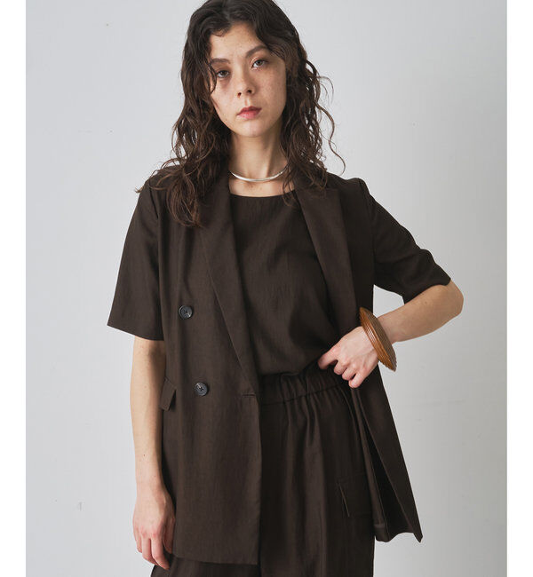  「オックスダブルハーフスリーブジャケット」|テーラードジャケット|ブラウン