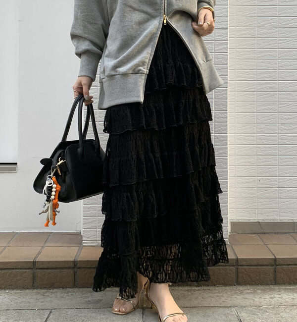  「レースティアードスカート」|スカート|ブラック