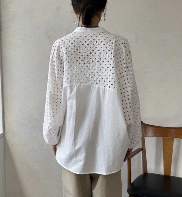  「【WEB限定】カットワークレース切替ブラウス」|シャツ・ブラウス|