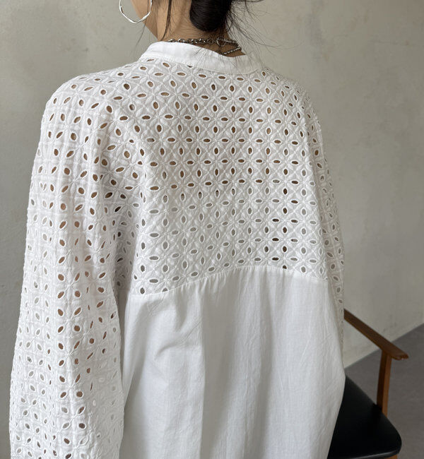  「【WEB限定】カットワークレース切替ブラウス」|シャツ・ブラウス|