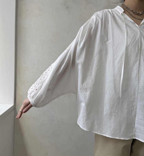  「【WEB限定】カットワークレース切替ブラウス」|シャツ・ブラウス|