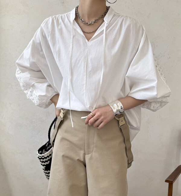  「【WEB限定】カットワークレース切替ブラウス」|シャツ・ブラウス|